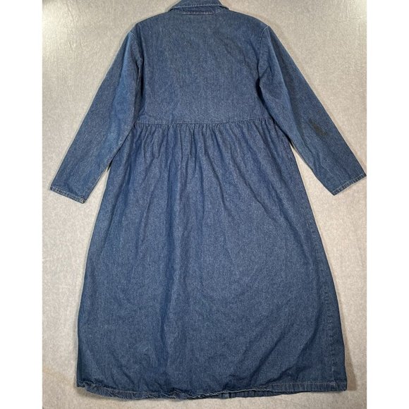 Denim maxi Dress Womens 14 Full Button Front Western Studded Cowboy Boots Hat - Picture 11 of 15